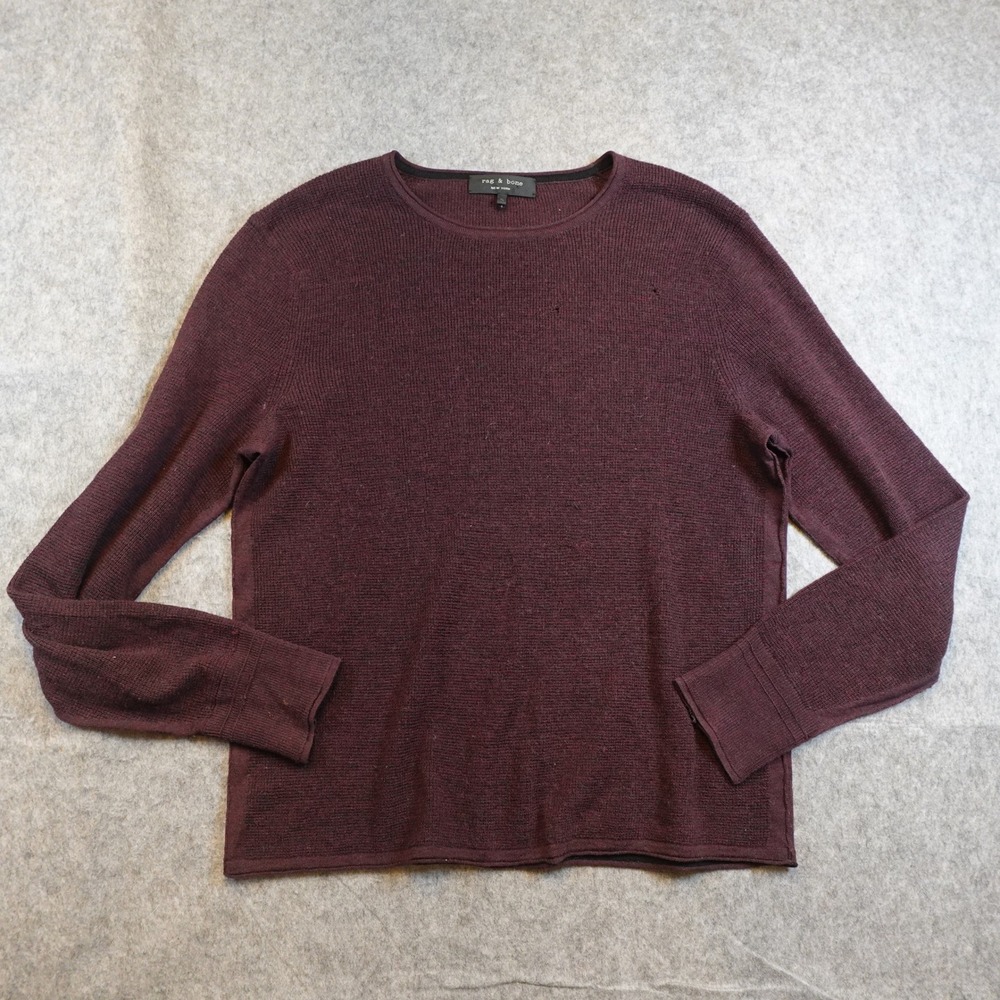 Rag & Bone Sweater Mens Extra Large Burgundy Merino Wool Crewneck Long Sleeve